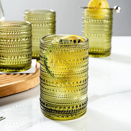 Classic beaded cocktail and highball glasses