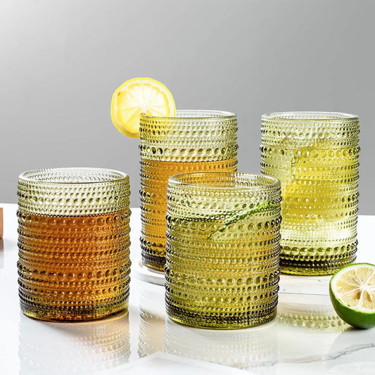 Classic beaded cocktail and highball glasses
