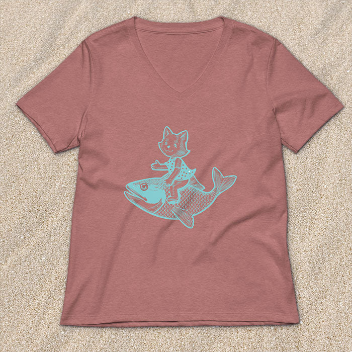 Cat's Fish Women's Relaxed Fit V-neck T-shirt