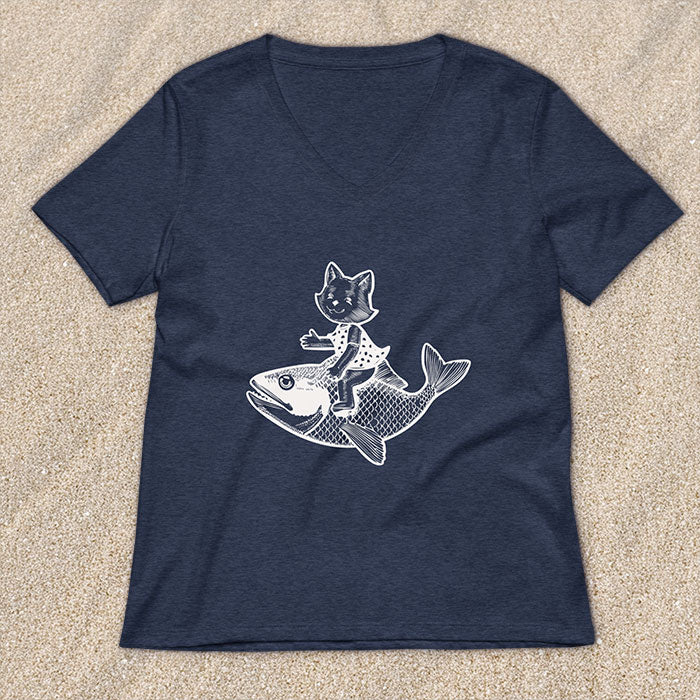 Cat's Fish Women's Relaxed Fit V-neck T-shirt