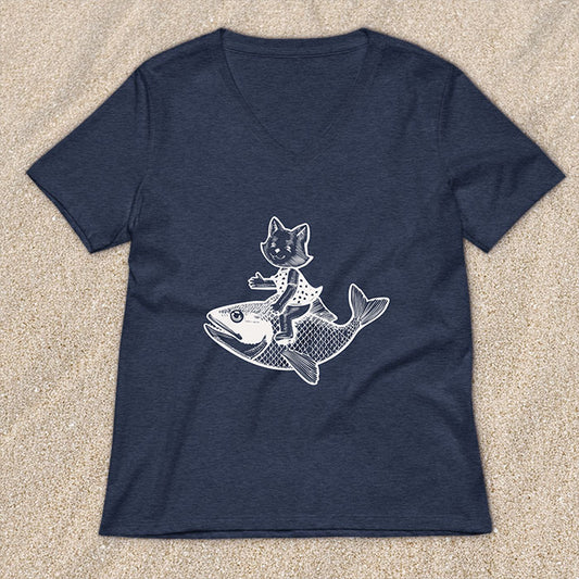 Cat's Fish Women's Relaxed Fit V-neck T-shirt