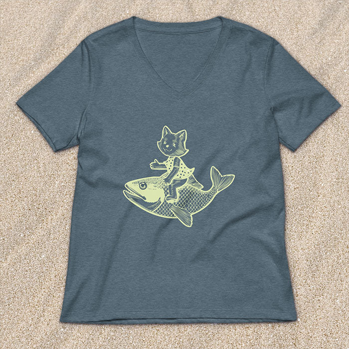 Cat's Fish Women's Relaxed Fit V-neck T-shirt