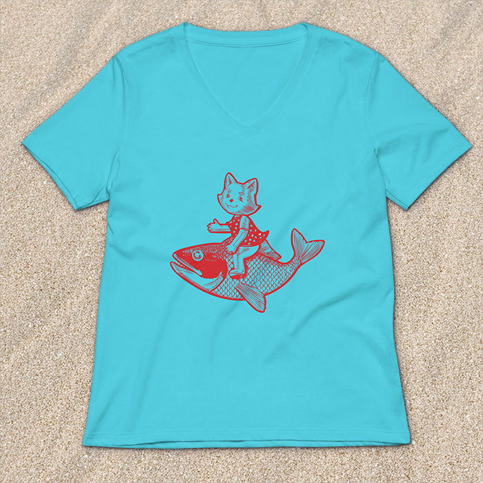 Cat's Fish Women's Relaxed Fit V-neck T-shirt