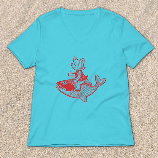 Cat's Fish Women's Relaxed Fit V-neck T-shirt