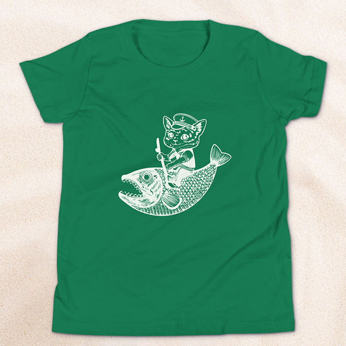 The Cat's Fish Youth T-Shirt — Green
