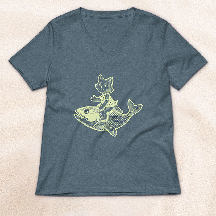 The Cat's Fish Woman's V-Neck T-Shirt – Heathered Slate