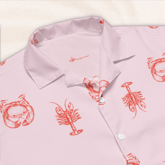 Heavy Crabs and Jumbo Lobsters – Loose Repeat Vacation Shirt – Pink with Red