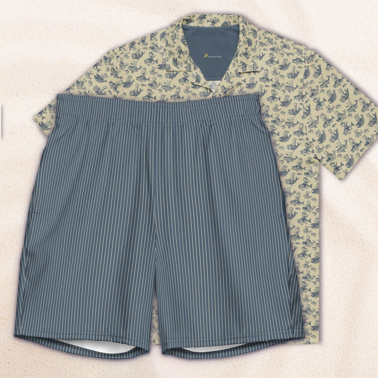 The Cat's Fish Tropical Camp Shirt – Dutch Cream with Van Deusen Navy