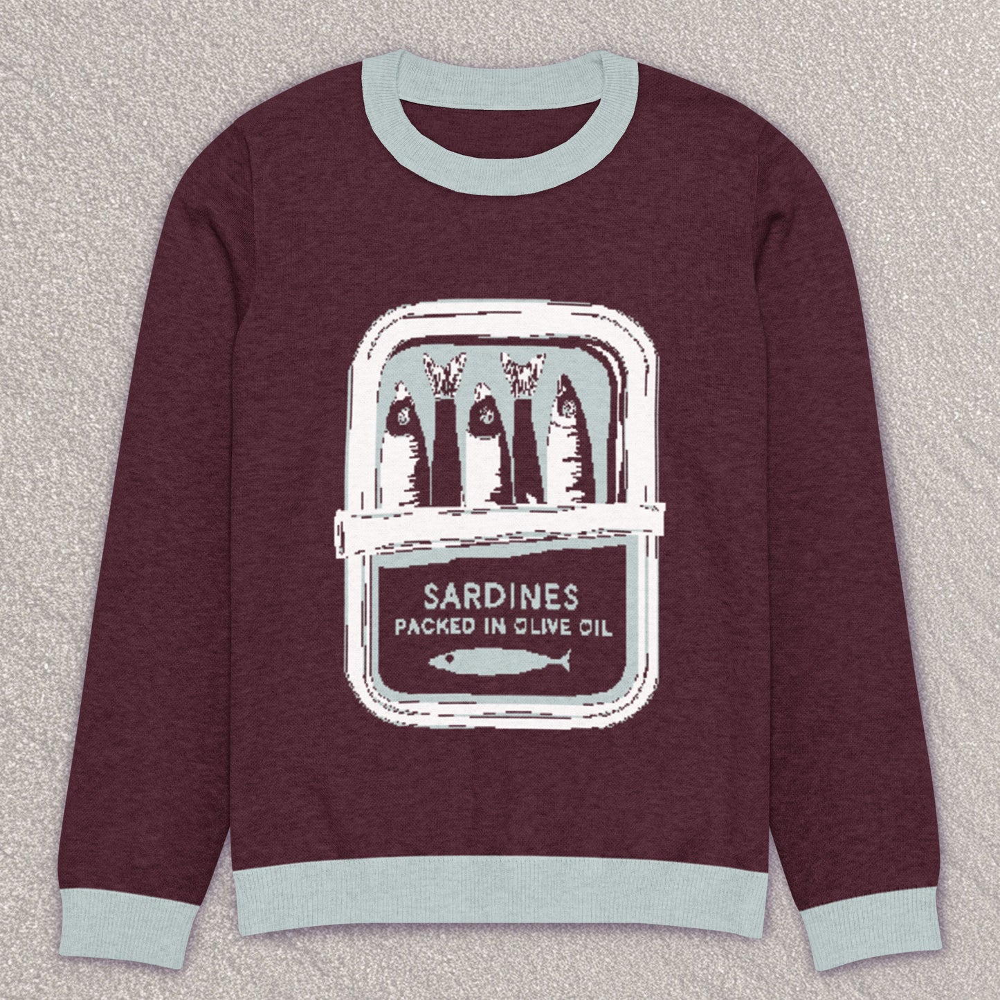 Cozy-as-a-tin-of-sardines knit sweater - burgundy/seafoam