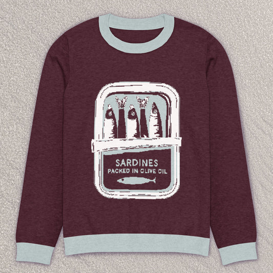 Cozy-as-a-tin-of-sardines knit sweater - burgundy/seafoam