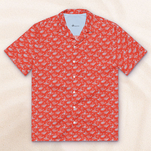 The Cat's Fish Camp Shirt – Cinnabar Red with Periwinkle Blue