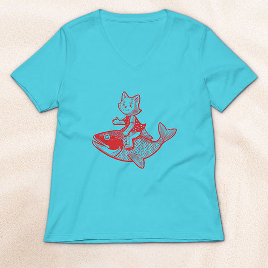 The Cat's FIsh Woman's V-Neck T-Shirt – Lagoon Blue