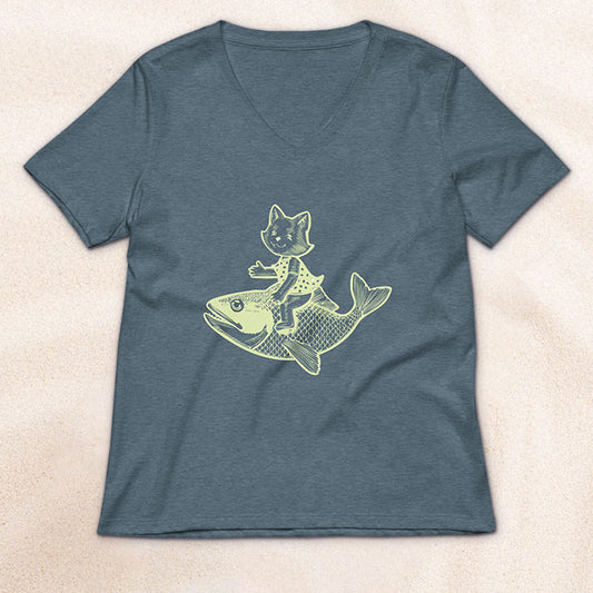 The Cat's Fish Woman's V-Neck T-Shirt – Heathered Slate