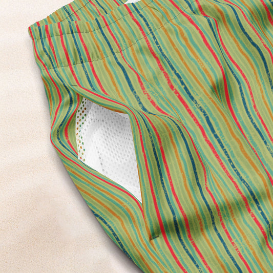 Citrus Grove Distressed Stripe Conservation Swim Trunks – Lapis Lazuli