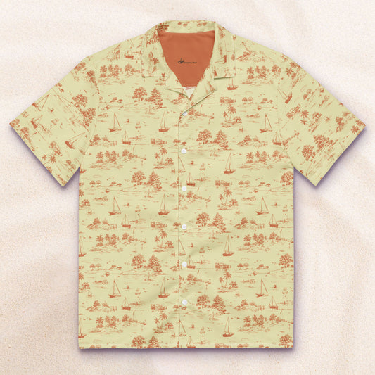 Seaside Toile Tropical Shirt – Cream and Rust
