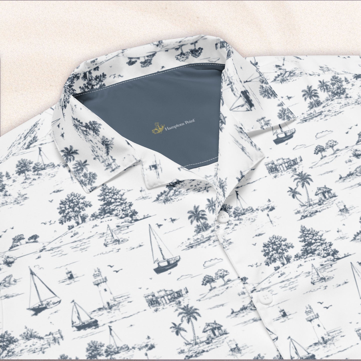 Seaside Toile Tropical Shirt – White with Van Deusen Navy